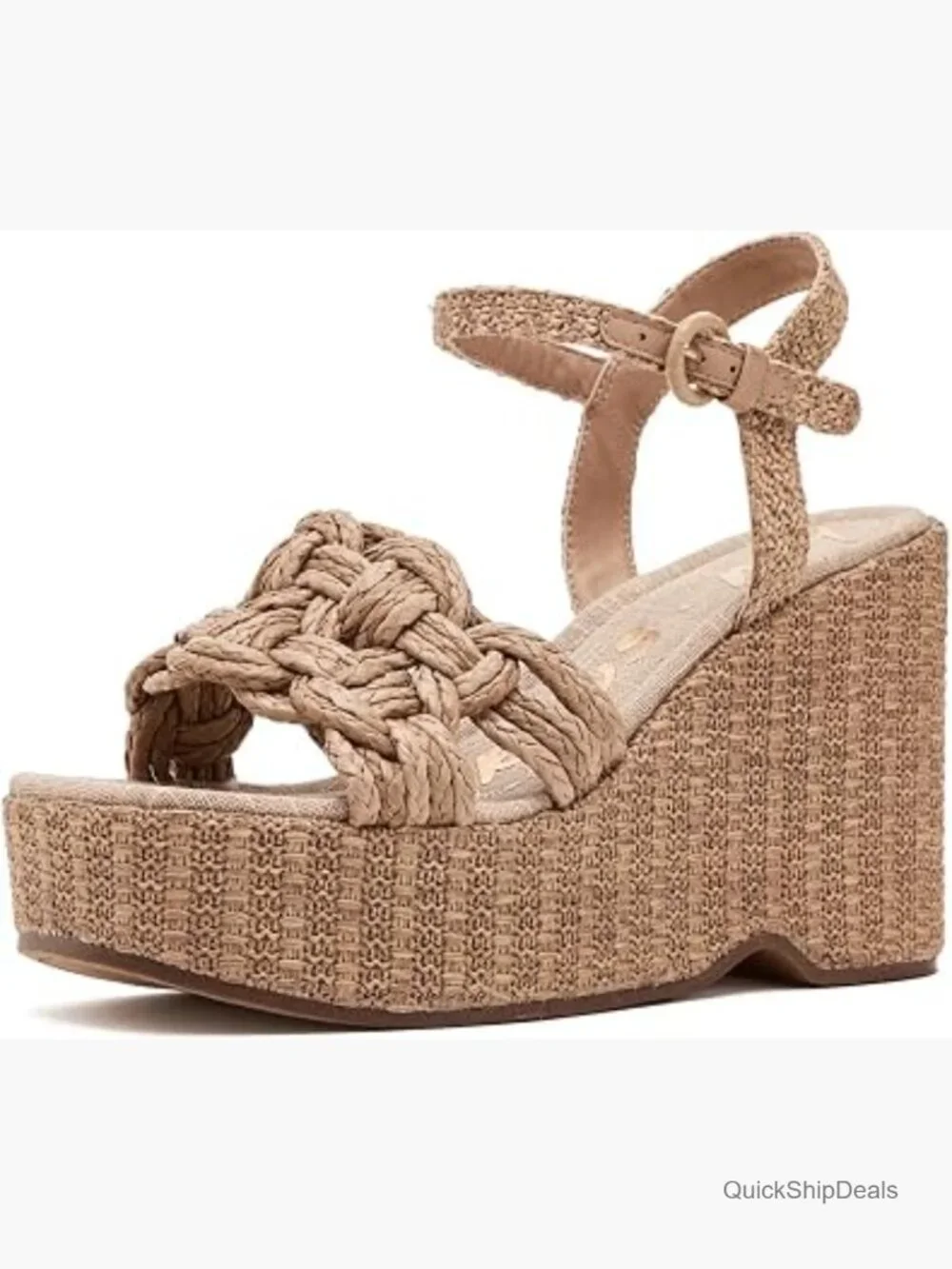 Wedge Sandals with Woven Straps and Adjustable Ankle Strap